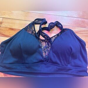 Shein black ribbed, lace cross back swim bottom size 3xl